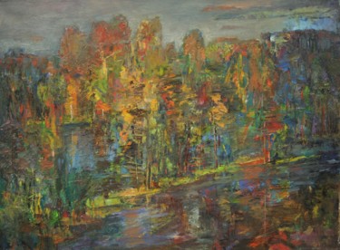 Painting titled "Autumn in Savala." by Gennadi Kurlenkov, Original Artwork, Oil Mounted on Wood Stretcher frame