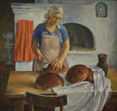 Painting titled "Bread" by Gennadi Kurlenkov, Original Artwork, Oil Mounted on Wood Stretcher frame