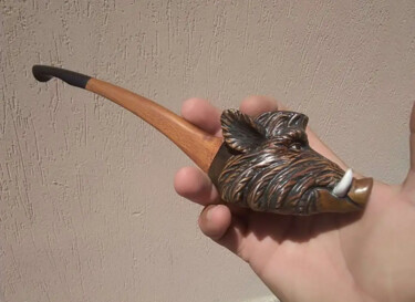 Sculpture titled "Smoking pipe Boar.…" by Gennadii Nikitin, Original Artwork, Wood