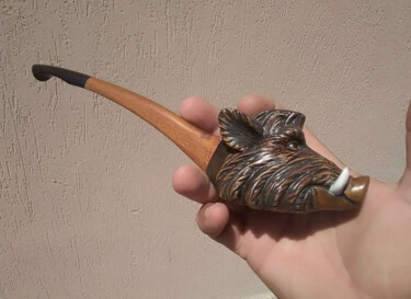 Skulptur mit dem Titel "Smoking pipe Boar.…" von Gennadii Nikitin, Original-Kunstwerk, Holz