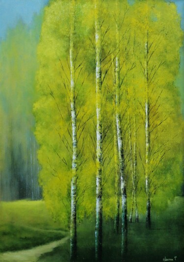 Painting titled "Березы" by Gennadii Misan, Original Artwork, Oil
