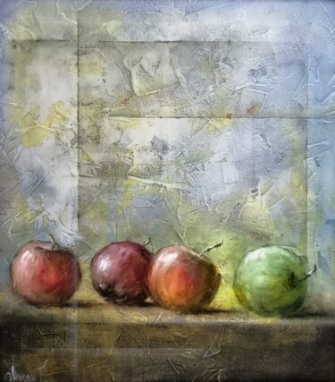 Malerei mit dem Titel "Art painting, apple…" von Gennadii Misan, Original-Kunstwerk, Öl Auf Keilrahmen aus Holz montiert