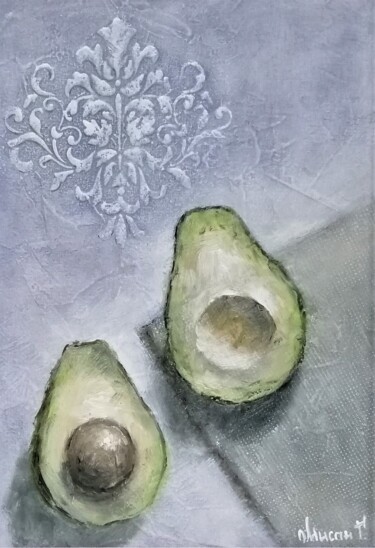 Peinture intitulée "Avocado on the tabl…" par Gennadii Misan, Œuvre d'art originale, Huile Monté sur Châssis en bois
