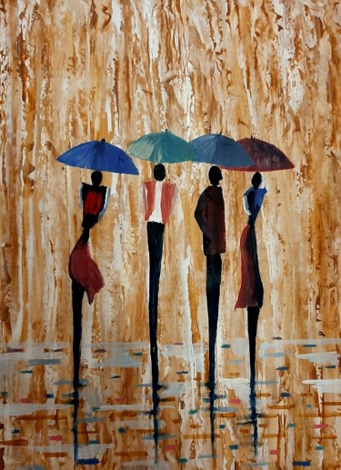 Painting titled "Under rain" by Gennady Gurev, Original Artwork, Oil