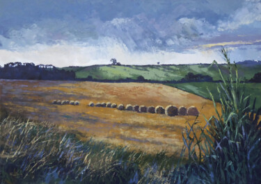 Peinture intitulée "Get the bales in" par Helene Buttling, Œuvre d'art originale, Acrylique Monté sur Châssis en bois