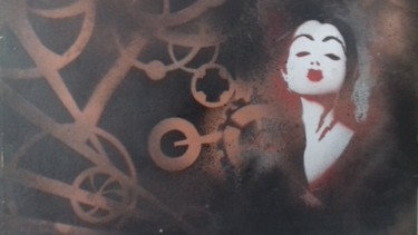 Painting titled "méca geisha" by G.E.F, Original Artwork, Spray paint