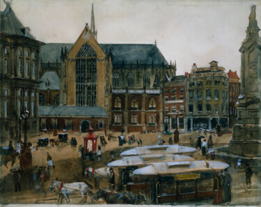 Pintura intitulada "Le Dam à Amsterdam" por Georg Hendrik Breitner, Obras de arte originais, Óleo