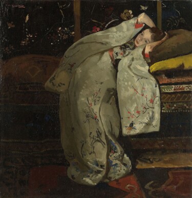 Peinture intitulée "Fille en kimono bla…" par Georg Hendrik Breitner, Œuvre d'art originale, Huile