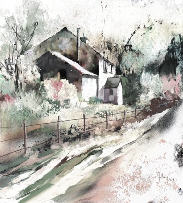 Digital Arts titled "cottage lane" by Georg Ireland, Original Artwork, Digital Painting