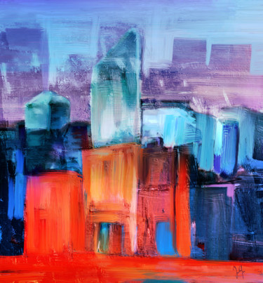Digital Arts titled "urban landscape red…" by Georg Ireland, Original Artwork, Digital Painting