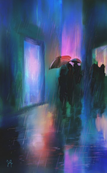 Digital Arts titled "rainy night" by Georg Ireland, Original Artwork, Digital Painting