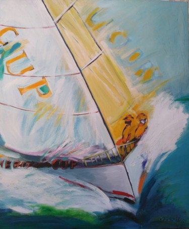 Painting titled "Sail.110x120 oil.in…" by George Gouzidis, Original Artwork