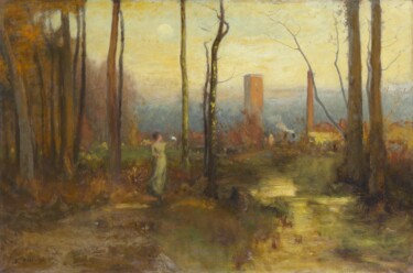 Painting titled "La rivière Mill, Mo…" by George Inness, Original Artwork, Oil