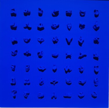 拼贴 标题为“Paréidolie blue on…” 由George K, 原创艺术品, 拼贴 安装在木板上