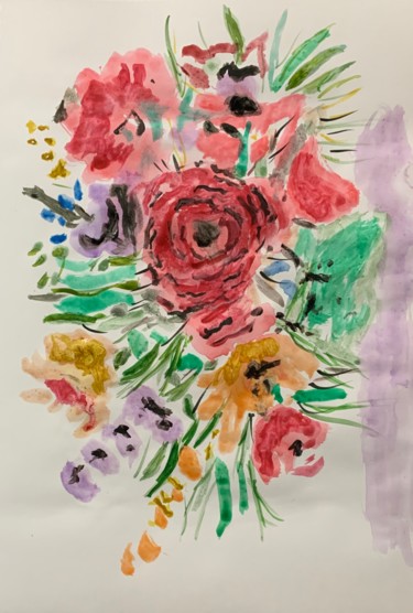 Schilderij getiteld "Flowers" door George Kalinderis, Origineel Kunstwerk, Aquarel