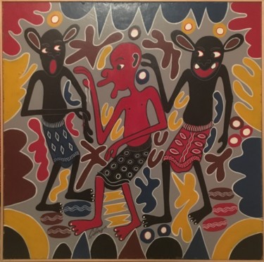 Peinture intitulée "Naomba nifunole kam…" par George Lilanga, Œuvre d'art originale, Huile