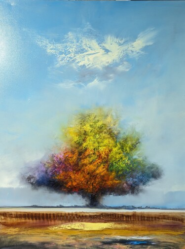 Painting titled "October Dreaming" by George Peebles, Original Artwork, Oil Mounted on Wood Stretcher frame