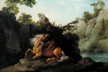 Pittura intitolato "Cheval dévoré par u…" da George Stubbs, Opera d'arte originale, Olio