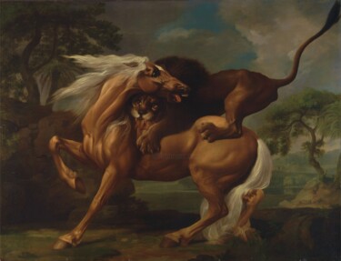 Pittura intitolato "Cheval attaqué par…" da George Stubbs, Opera d'arte originale, Olio