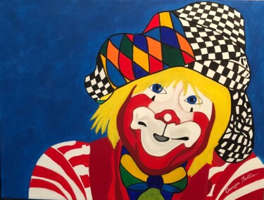 Painting titled "Smiling Clown" by Georges Bettan, Original Artwork, Acrylic Mounted on Wood Panel