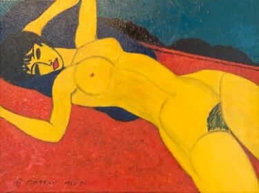 Painting titled "RECLINING NUDE" by Georges Bettan, Original Artwork, Acrylic Mounted on Wood Stretcher frame