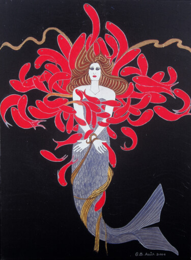 Painting titled "Mermaid" by Georges Bettan, Original Artwork, Acrylic Mounted on Wood Panel