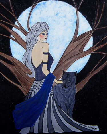 Painting titled "WOLVES QUEEN" by Georges Bettan, Original Artwork, Acrylic Mounted on Wood Stretcher frame
