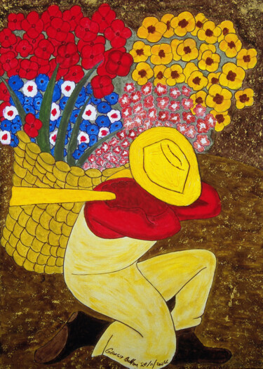 Painting titled "FLOWER CARRIER (HOM…" by Georges Bettan, Original Artwork, Acrylic Mounted on Wood Stretcher frame
