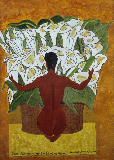 Painting titled "SELLING FLOWERS (HO…" by Georges Bettan, Original Artwork, Acrylic Mounted on Wood Stretcher frame