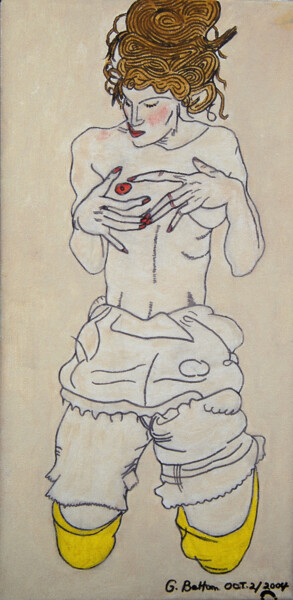 Peinture intitulée "HOLDING BREAST ( HO…" par Georges Bettan, Œuvre d'art originale, Acrylique Monté sur Châssis en bois