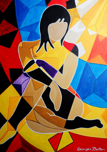 Painting titled "RELAXED POSE" by Georges Bettan, Original Artwork, Acrylic Mounted on Wood Stretcher frame