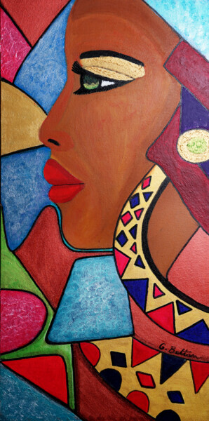 Painting titled "AFRICAN BEAUTY" by Georges Bettan, Original Artwork, Acrylic Mounted on Wood Stretcher frame
