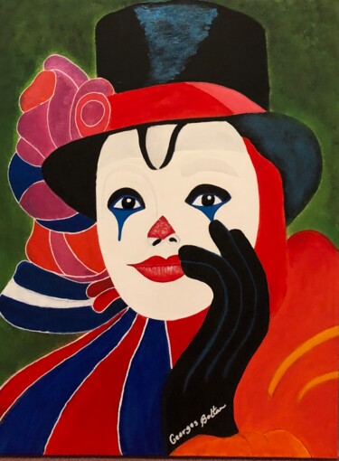 Painting titled "CLOWN 2" by Georges Bettan, Original Artwork, Acrylic Mounted on Wood Stretcher frame