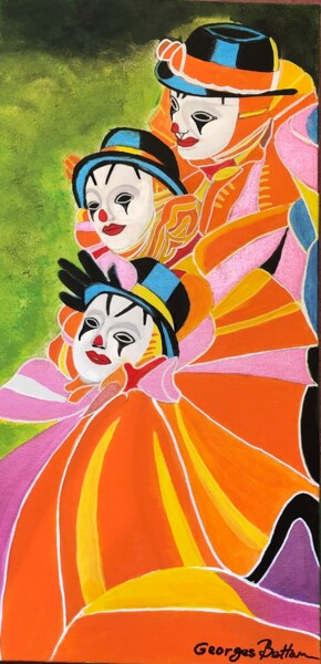 Painting titled "CLOWN 3" by Georges Bettan, Original Artwork, Acrylic Mounted on Wood Stretcher frame