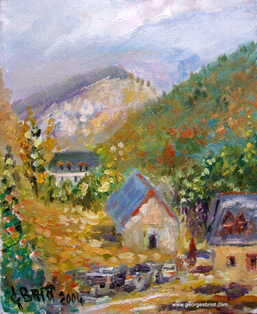 Peinture intitulée "Petit village" par Georges Briot, Œuvre d'art originale, Huile