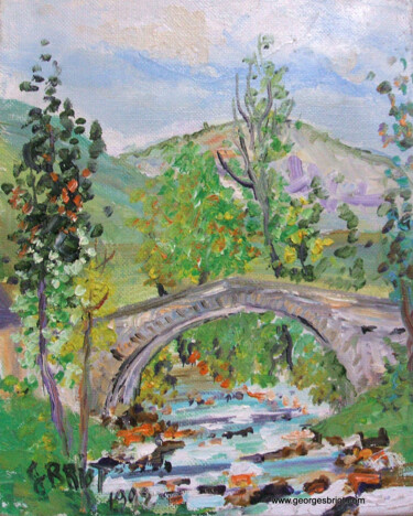 Peinture intitulée "Petit pont Pyrénées" par Georges Briot, Œuvre d'art originale, Huile