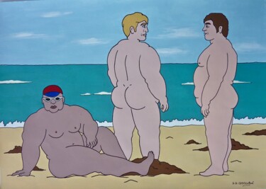 Hommes à la plage Pintura titulada "Hommes à la plage" por Georges Castelbon, Obra de arte original, Acrílico