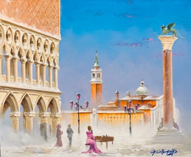 Painting titled "Piazzetta" by Georges Corominas, Original Artwork, Oil