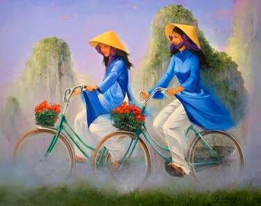 Peinture intitulée "Fleurs du Vietnam" par Georges Corominas, Œuvre d'art originale, Huile