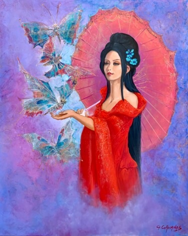 Painting titled "Mme Butterfly" by Georges Corominas, Original Artwork, Oil
