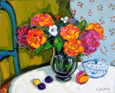 Painting titled "Bouquet au sucrier…" by Georges Coulomb, Original Artwork, Oil