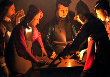 Картина под названием "Les joueurs de dés" - Georges De La Tour, Подлинное произведение искусства, Масло