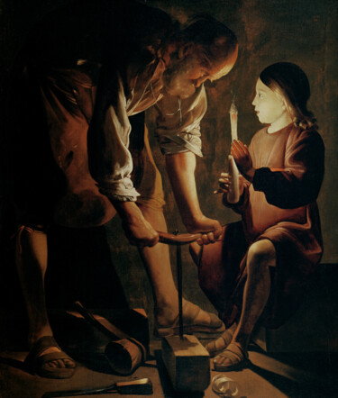 Schilderij getiteld "Saint Joseph le cha…" door Georges De La Tour, Origineel Kunstwerk, Olie