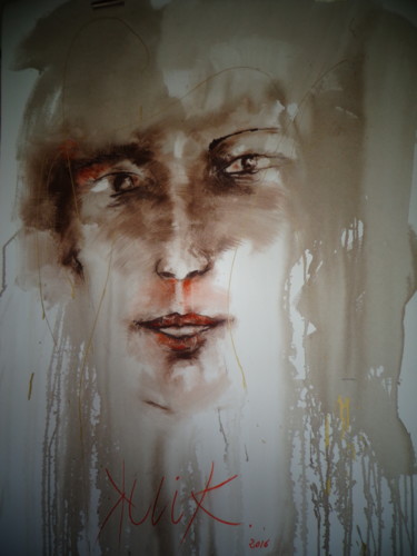 Pittura intitolato "visage lavis" da Georges Kulik, Opera d'arte originale