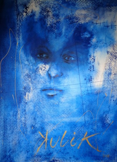 Peinture intitulée "visage bleu" par Georges Kulik, Œuvre d'art originale