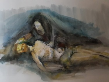 Pittura intitolato "Scène religieuse" da Georges Leroux, Opera d'arte originale, Acquarello