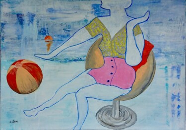 Pintura titulada "Pin-Up à la plage" por Georges Lievre, Obra de arte original, Acrílico