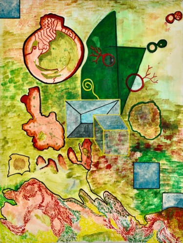 Pintura titulada "Chien, lapin, souris" por Georges Lievre, Obra de arte original, Acrílico
