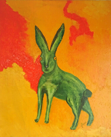 Painting titled "Lievre vert" by Georges Lievre, Original Artwork, Acrylic