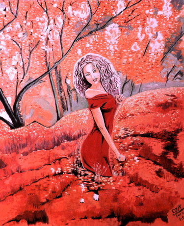 Peinture intitulée "Symphonie en rouge…" par Gym, Œuvre d'art originale, Huile